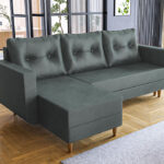 Narożnik z funkcją spania Baldur L-kształtny z pojemnikiem na pościel grafitowy welur