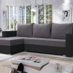 Narożnik z funkcją spania Mojito lewy L-kształtny z pojemnikiem na pościel szaro-czarny plusz