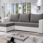 Narożnik z funkcją spania szaro- biały  Mojito mocna tkanina sawana