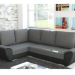 Narożnik z funkcją spania Fly L lewy z pojemnikiem na pościel szaro-czarny plusz