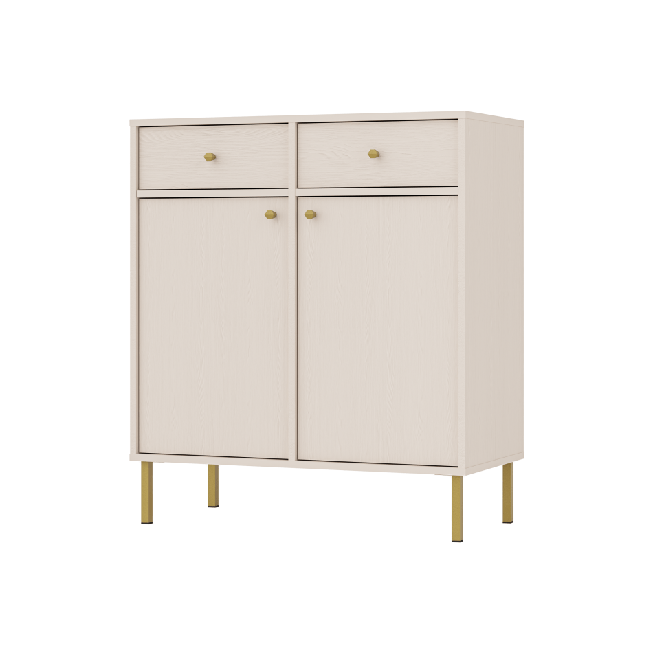 Komoda Tokyo dwudrzwiowa z szufladami na prostych nóżkach beż piaskowy