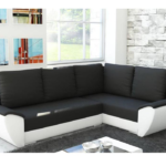 Narożnik z funkcją spania Fly L prawy z pojemnikiem na pościel czarno-biały plusz