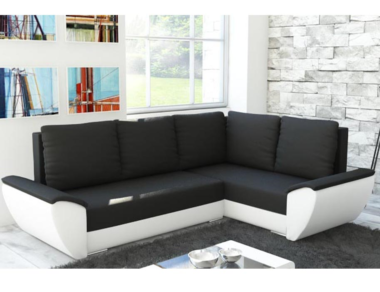 Narożnik z funkcją spania Fly L prawy z pojemnikiem na pościel czarno-biały plusz