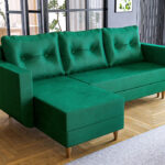 Narożnik z funkcją spania Baldur L-kształtny z pojemnikiem na pościel butelkowa zieleń welur