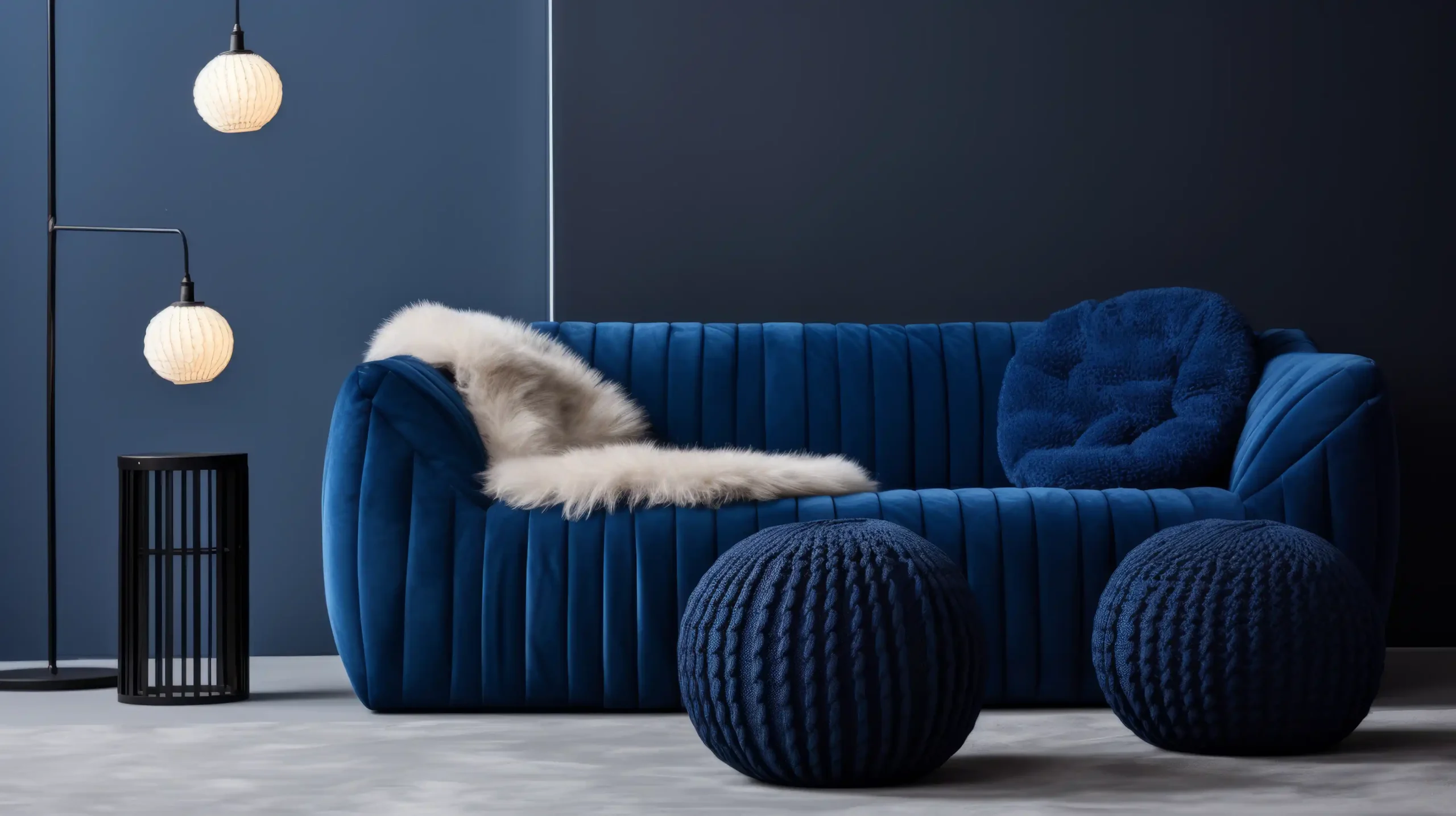 Aranżacje salonu z granatową sofą lub narożnikiem