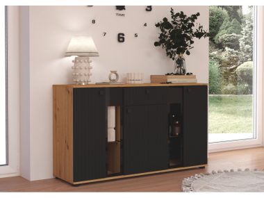 Komoda Salsa trzydrzwiowa z szufladą czarny/dąb artisan