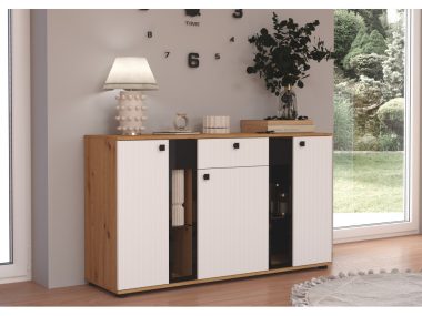 Komoda Salsa trzydrzwiowa z szufladą biała/dąb artisan