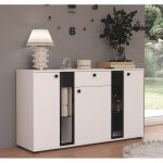 Komoda Salsa trzydrzwiowa z szufladą biała z lamelami