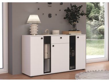 Komoda Salsa trzydrzwiowa z szufladą biała z lamelami