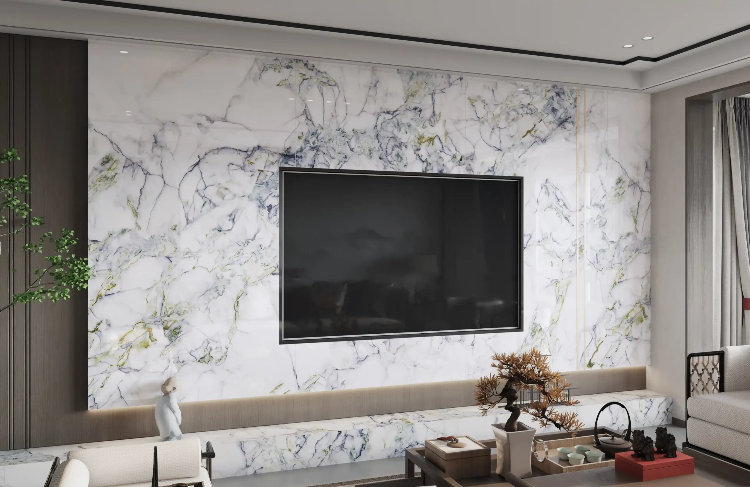 Marmurowa ściana za telewizorem
