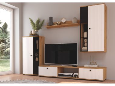 Nowoczesna meblościanka biała/dąb artisan Salsa Lamele