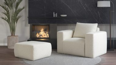 Fotel Lambi z podnóżkiem kremowy boucle