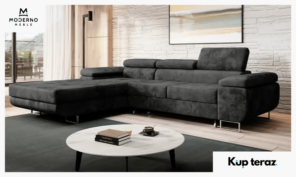 6. Grafitowy lewostronny narożnik z funkcją spania NORBERG z pojemnikiem na pościel