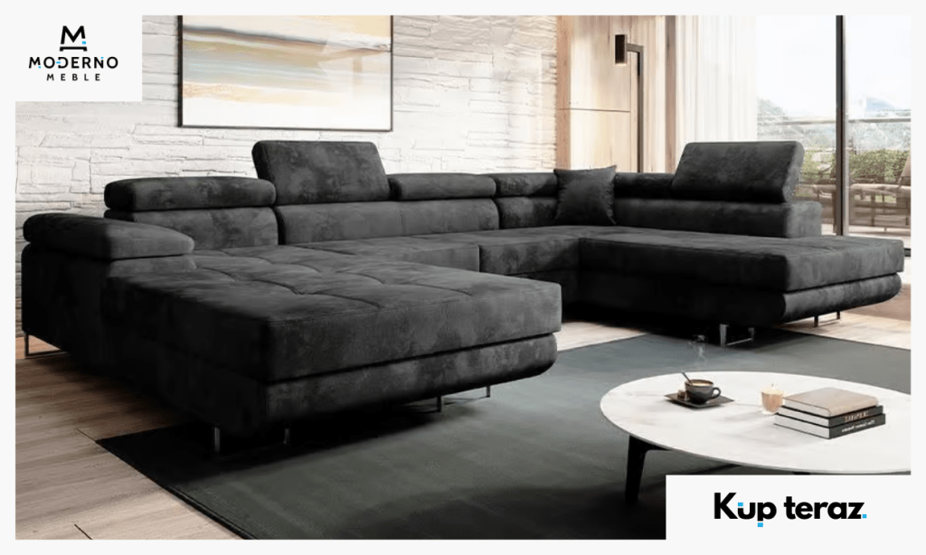 7. Grafitowy prawostronny narożnik z funkcją spania VARBERG na sprężynach