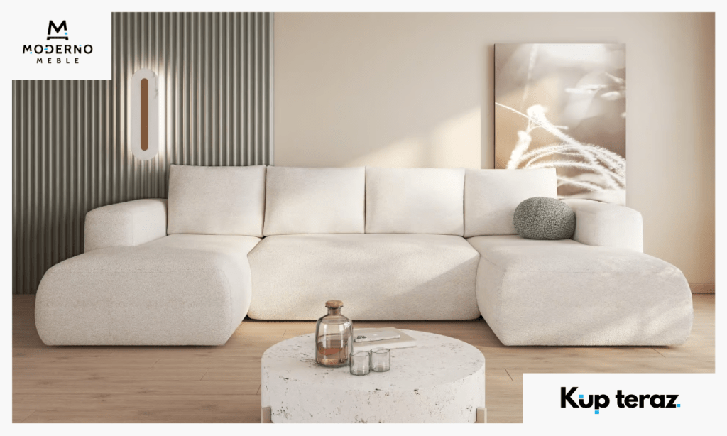 8. Kremowy narożnik z funkcją spania Lambi do nowoczesnego salonu