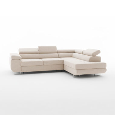 Narożnik z funkcją spania Avesta prawy L-kształtny z pojemnikiem na pościel kremowa plecionka