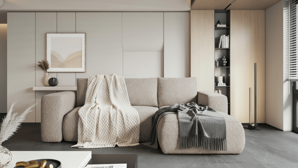 Koc na beżowym narożniku