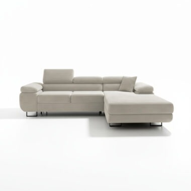 Narożnik z funkcją spania Astorp L prawy z regulowanymi zagłówkami kremowy sztruks