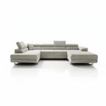 Narożnik z funkcją spania Astorp lewy U-kształtny z regulowanymi zagłówkami kremowy sztruks