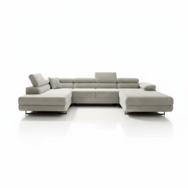 Narożnik z funkcją spania Astorp lewy U-kształtny z regulowanymi zagłówkami kremowy sztruks