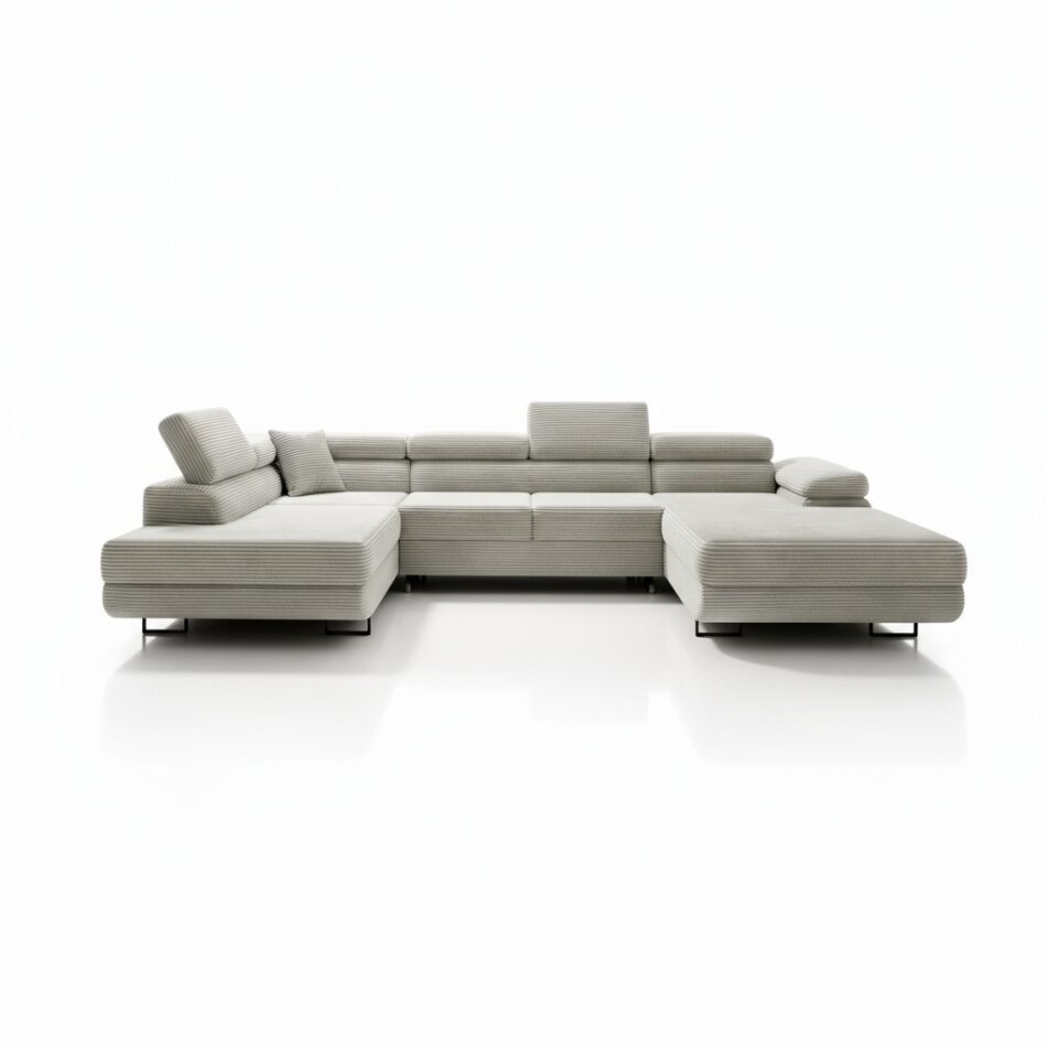 Narożnik z funkcją spania Astorp lewy U-kształtny z regulowanymi zagłówkami kremowy sztruks