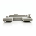 Narożnik z funkcją spania Astorp prawy U-kształtny z regulowanymi zagłówkami kremowy sztruks