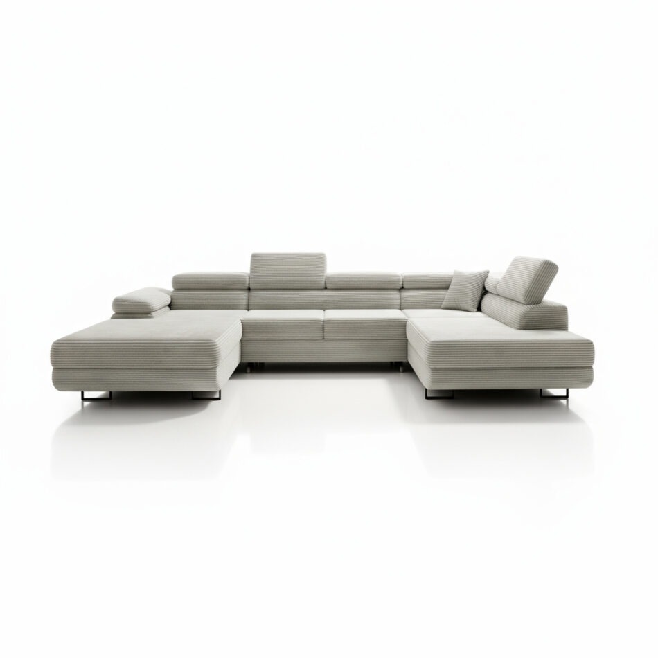 Narożnik z funkcją spania Astorp prawy U-kształtny z regulowanymi zagłówkami kremowy sztruks