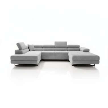 Narożnik z funkcją spania Astorp lewy U-kształtny z pojemnikiem na pościel szary sztruks