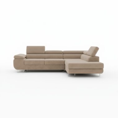 Narożnik z funkcją spania Astorp prawy L-kształtny z pojemnikiem na pościel beżowy sztruks