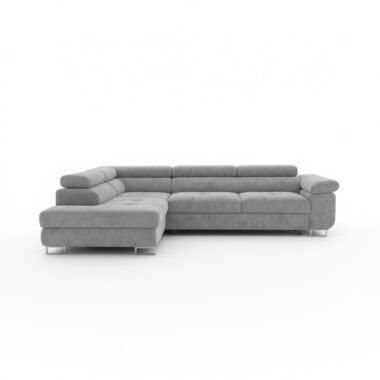 Narożnik z funkcją spania Avesta lewy L-kształtny z pojemnikiem na pościel szara plecionka szenilowa