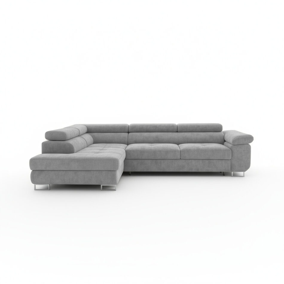 Narożnik z funkcją spania Avesta lewy L-kształtny z pojemnikiem na pościel szara plecionka szenilowa