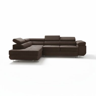 Narożnik z funkcją spania Avesta lewy L-kształtny z pojemnikiem na pościel brązowy welur