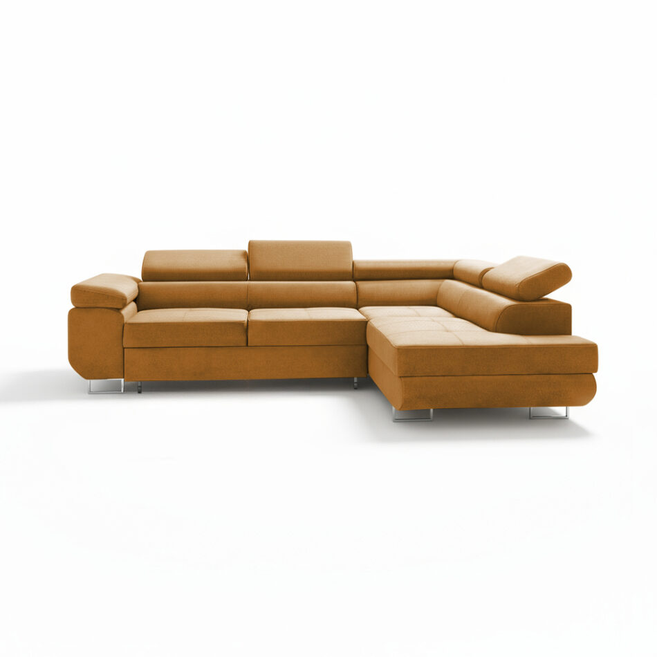 Narożnik z funkcją spania Avesta prawy L-kształtny z regulowanymi zagłówkami muszatrdowy welur