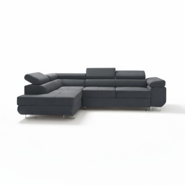 Narożnik z funkcją spania Avesta lewy L-kształtny z regulowanymi zagłówkami grafitowy welur