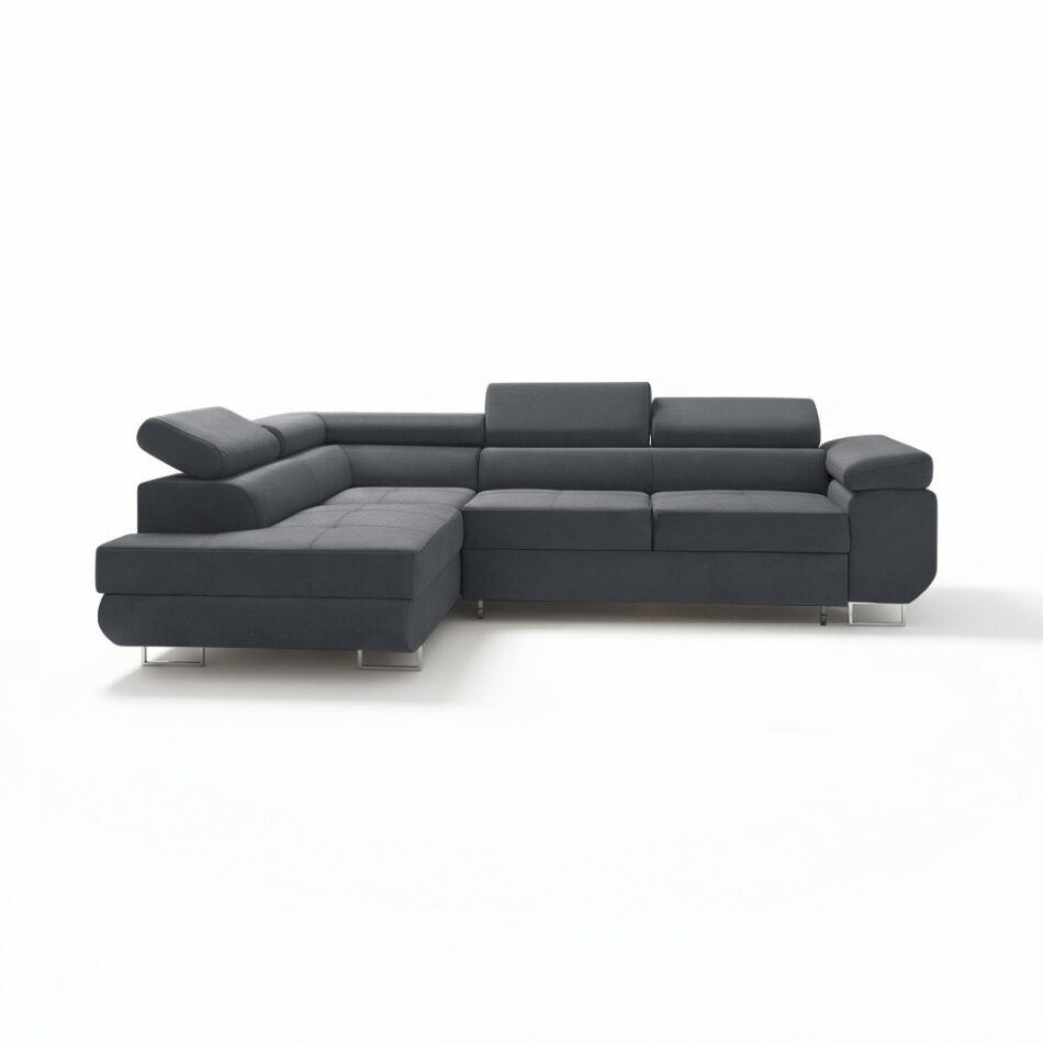 Narożnik z funkcją spania Avesta lewy L-kształtny z regulowanymi zagłówkami grafitowy welur