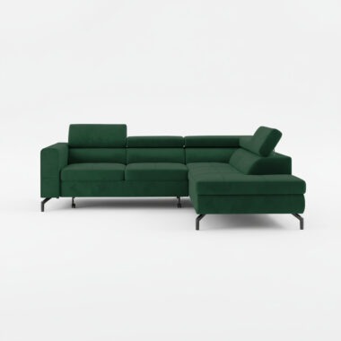 Narożnik z funkcją spania Balsta prawy L-kształtny z pojemnikiem na pościel butelkowa zieleń welur