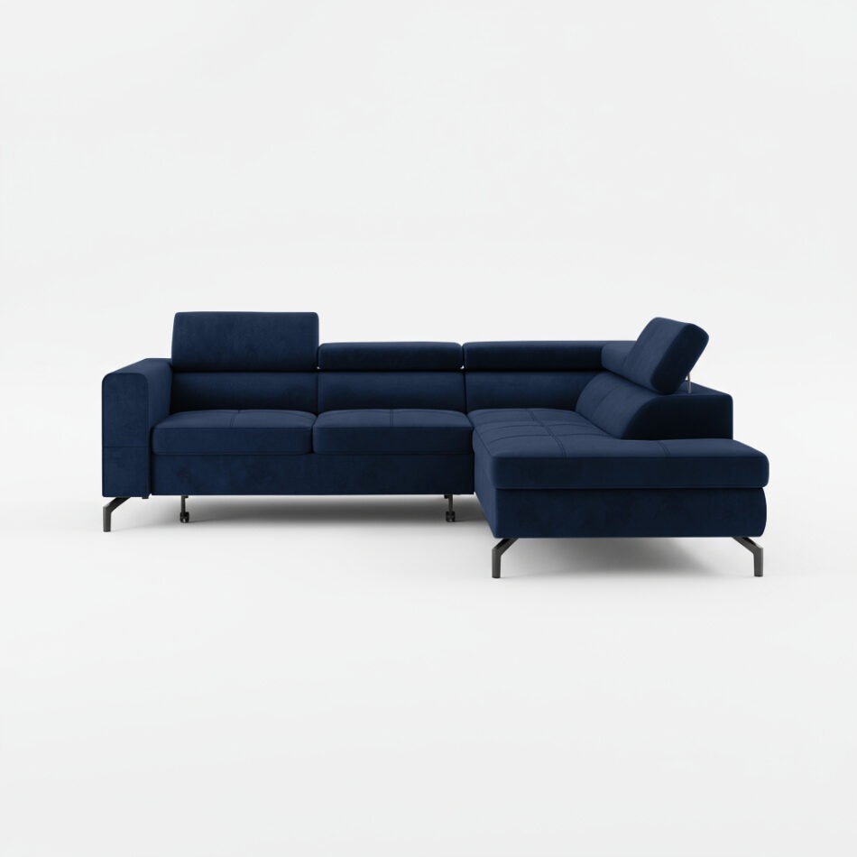 Narożnik z funkcją spania Balsta prawy L-kształtny z pojemnikiem na pościel granatowy welur