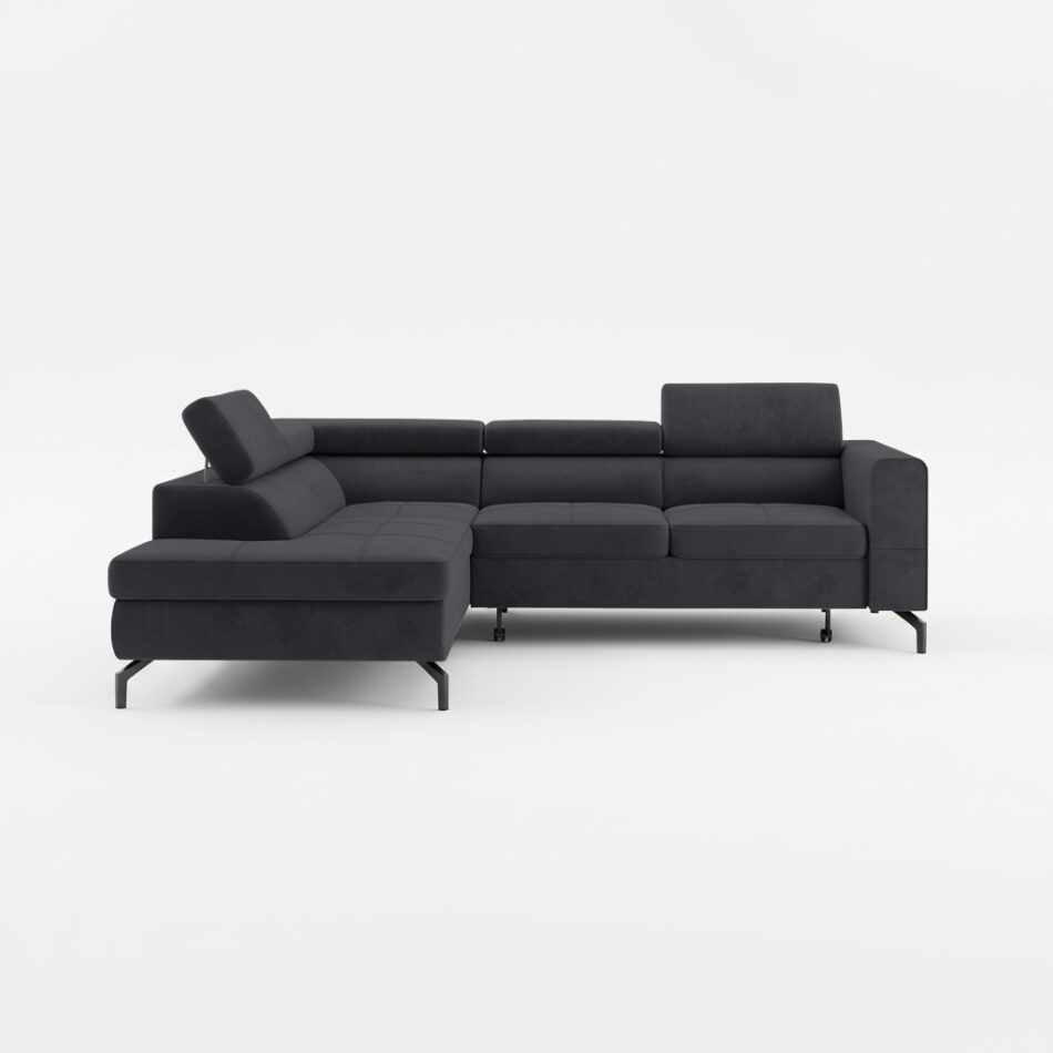 Narożnik z funkcją spania Balsta lewy L-kształtny z regulowanymi zagłówkami grafitowy welur