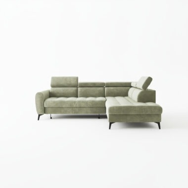 Narożnik z funkcją spania Bjorn L prawy z regulowanymi zagłówkami beżowy welur