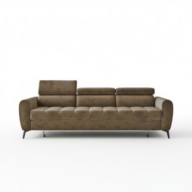 Kanapa z funkcją spania Bjorn z regulowanymi zagłówkami jasnobrązowy welur