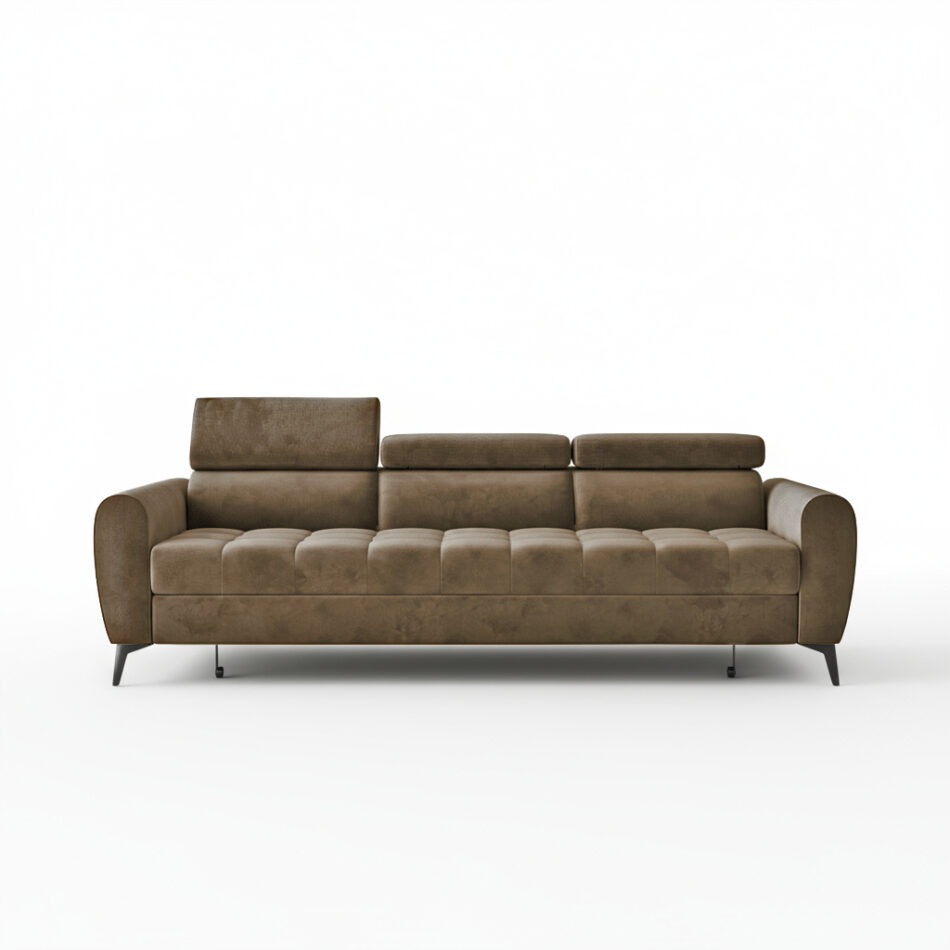 Kanapa z funkcją spania Bjorn z regulowanymi zagłówkami jasnobrązowy welur