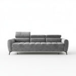 Kanapa z funkcją spania Bjorn z regulowanymi zagłówkami szary welur