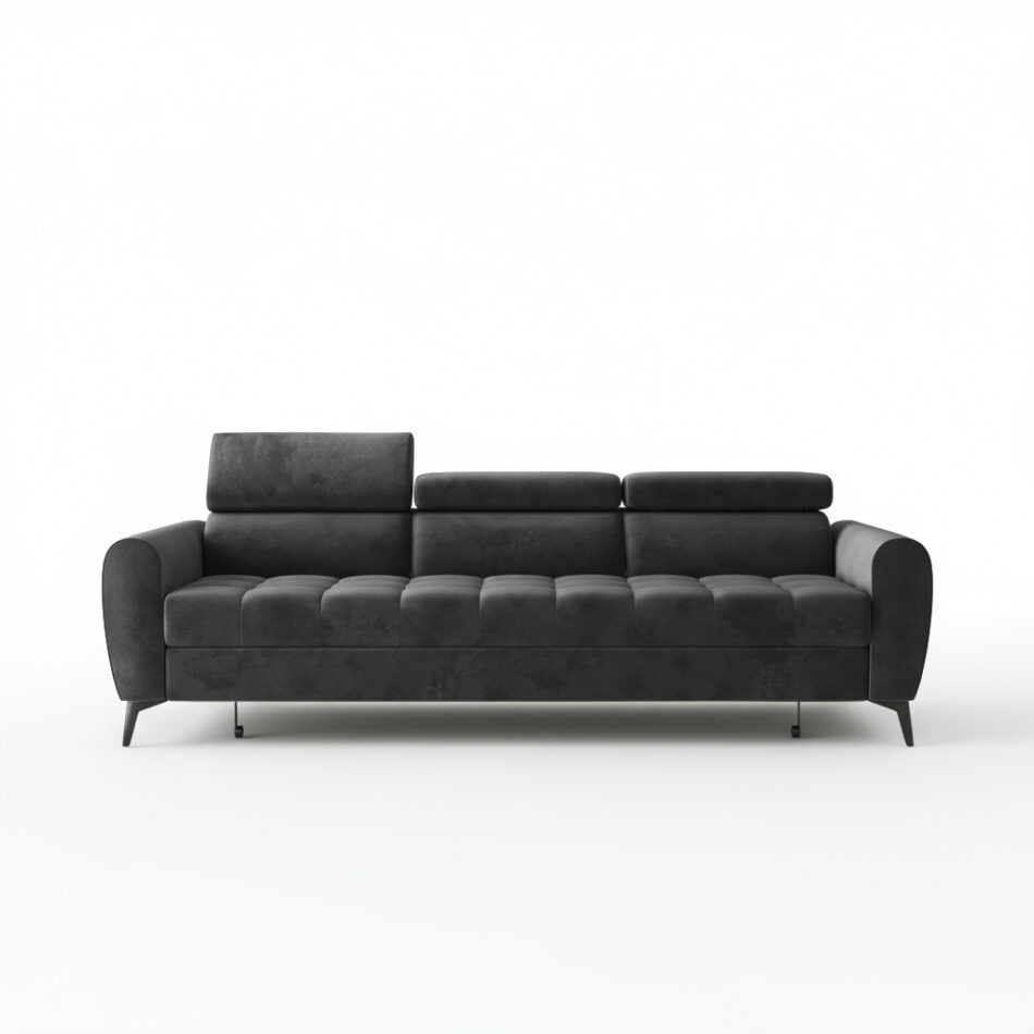 Kanapa z funkcją spania Bjorn z regulowanymi zagłówkami ciemnoszary welur