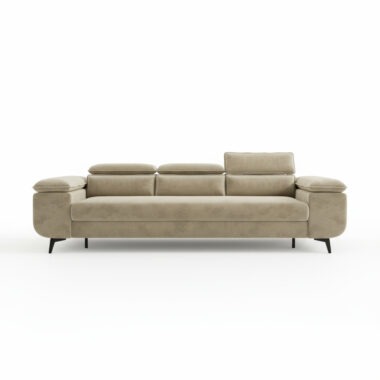 Kanapa z funkcją spania Flat z regulowanymi zagłówkami beżowy welur