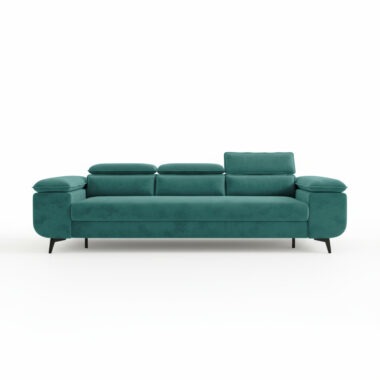 Kanapa z funkcją spania Flat z regulowanymi zagłówkami butelkowa zieleń welur