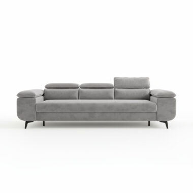 Kanapa z funkcją spania Flat z regulowanymi zagłówkami szary welur