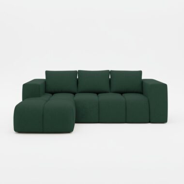 Narożnik z funkcją spania Flavio lewy L-kształtny z pojemnikiem na pościel ciemnozielona plecionka