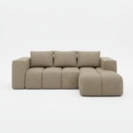 Narożnik z funkcją spania Flavio prawy L-kształtny z pojemnikiem na pościel jasnobeżowa plecionka