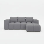 Narożnik z funkcją spania Flavio prawy L-kształtny z pojemnikiem na pościel szara plecionka