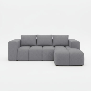 Narożnik z funkcją spania Flavio prawy L-kształtny z pojemnikiem na pościel szara plecionka